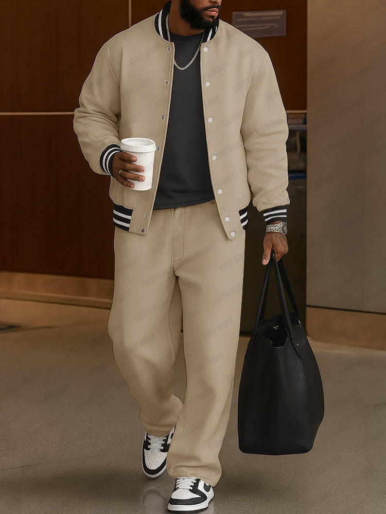 Klassieke Gestreepte Trim Jas Broek Set