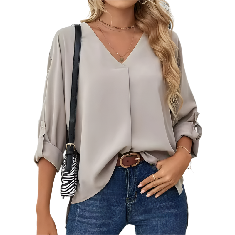 Oranji ® | Giulia | Vintage Loose-Fit Dames Chiffon Blouse met V-Hals