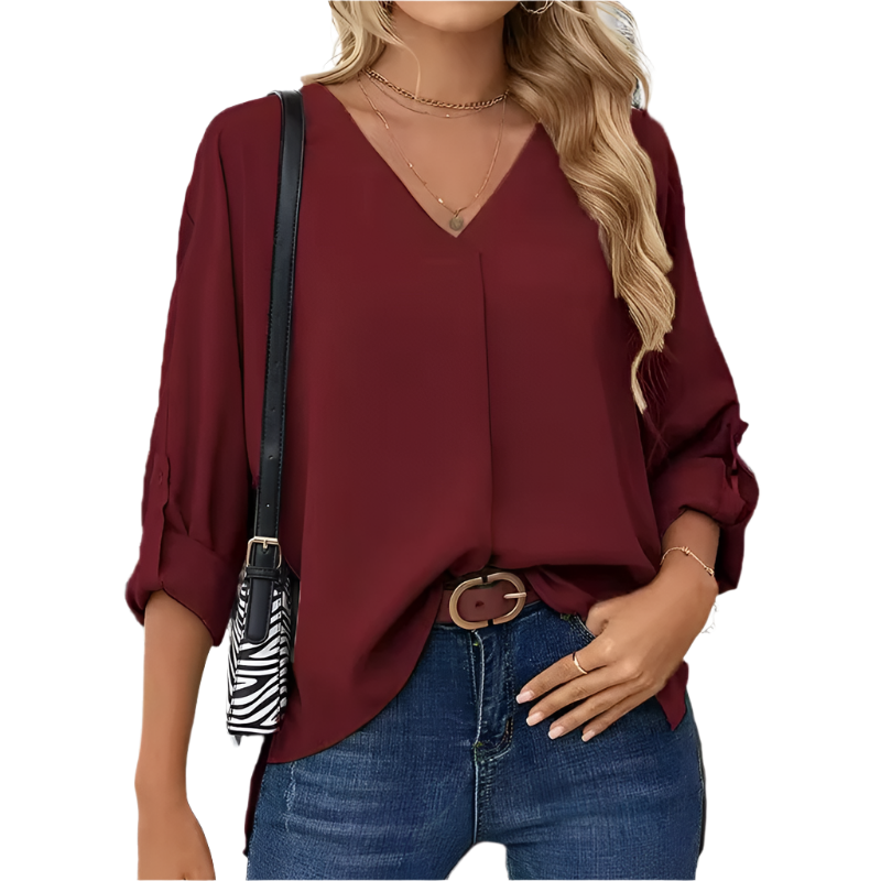 Oranji ® | Giulia | Vintage Loose-Fit Dames Chiffon Blouse met V-Hals