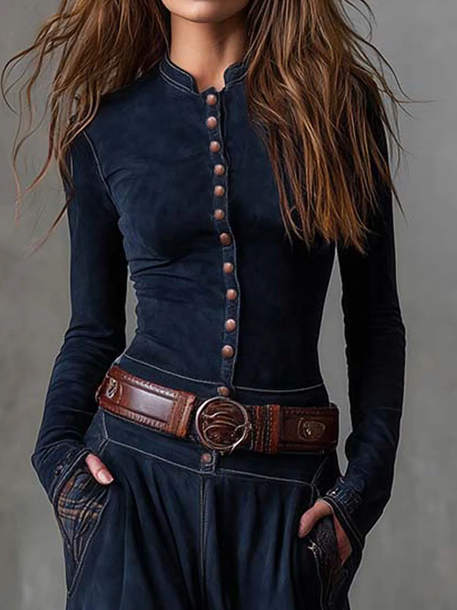 Helena | Donkerblauwe suède maxi jurk met riem