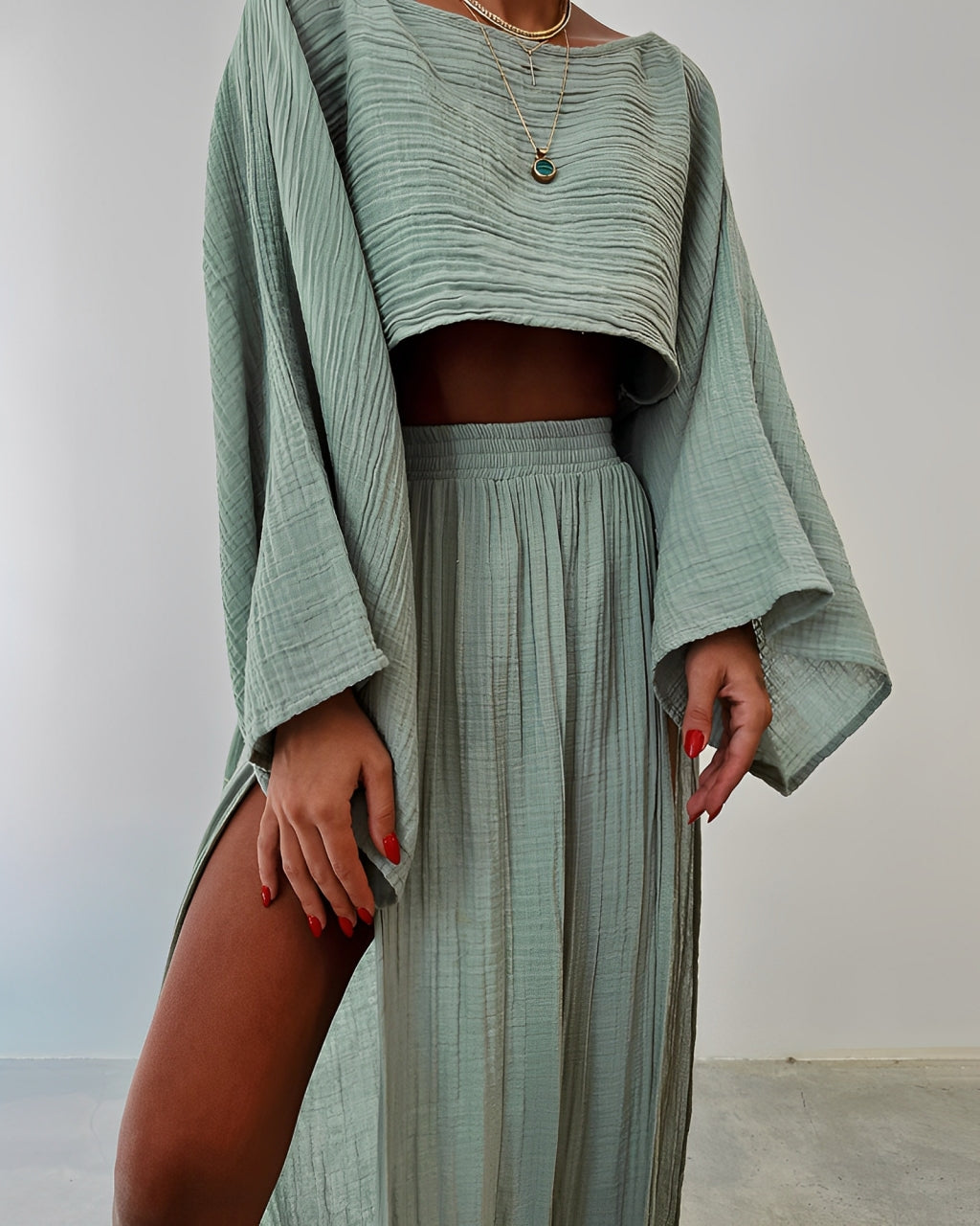 Oranji ® | Sara | Chic Slit linen two-piece set
