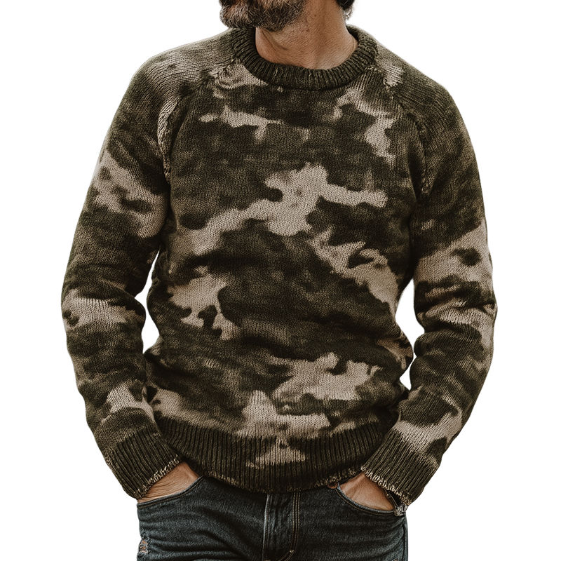 Heren Retro Casual Sweater in Camouflage met Ronde Hals MTA2169H0TO