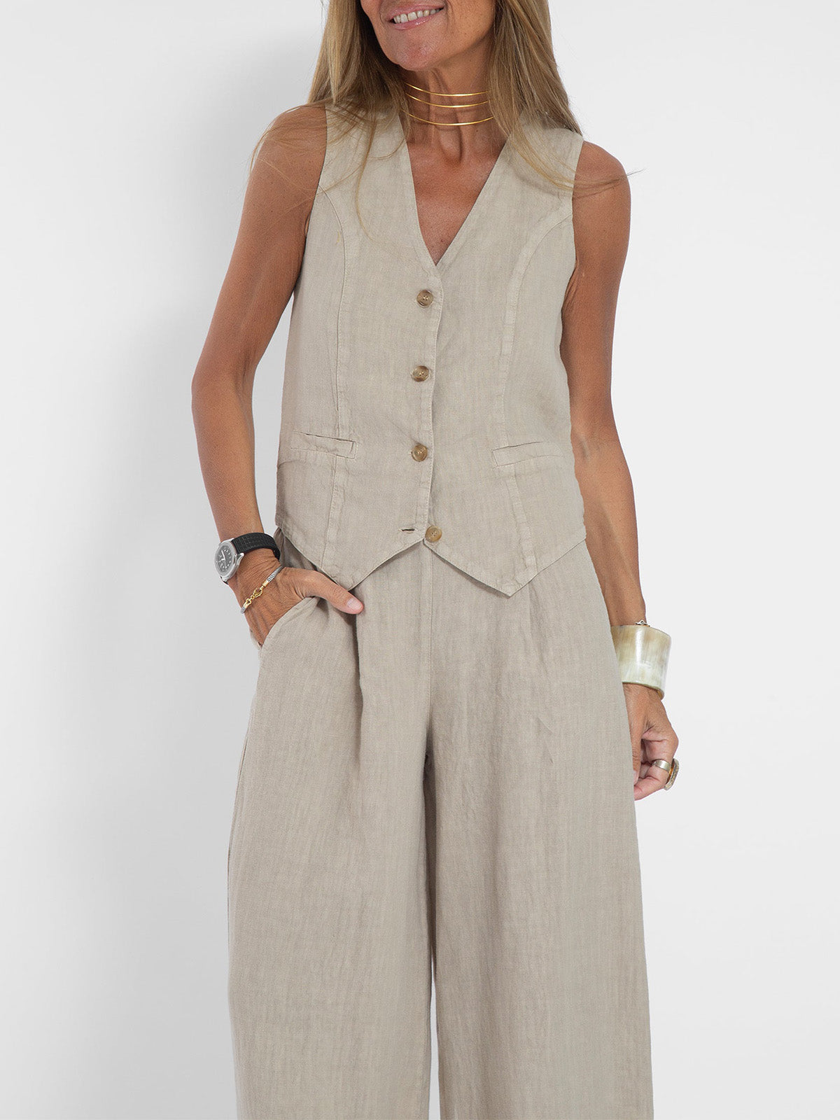Oranji ® | Aira - Knoopvest & Wijde Broek Set