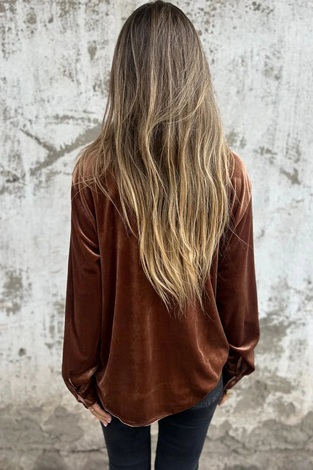 Oranji ® | Estelle | Velvet Button-Up Blouse