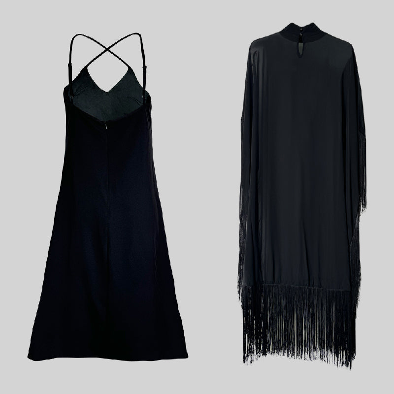 Batwing Mouwen Losse Doorzichtige Effen Kleur Met Kwastjes Mock Neck Maxi Jurken