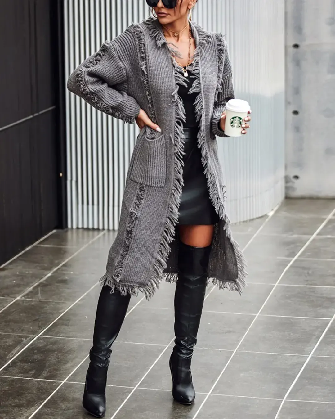 Mia™ Gezellige gebreide cardigan met franjes