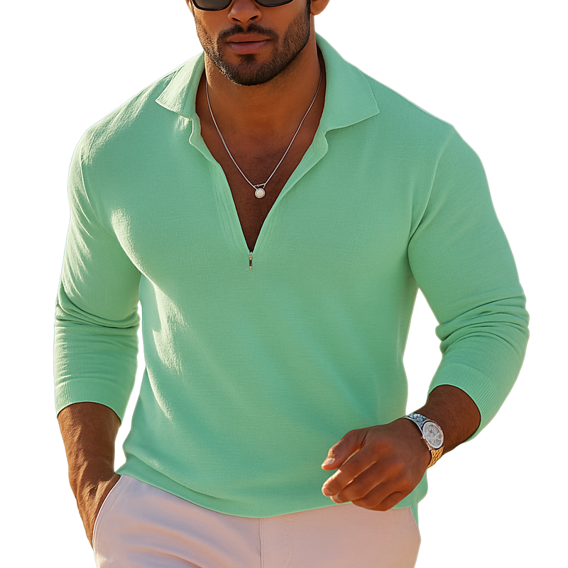 Heren Trui van Breigoed in Effen Kleur met Loose Fit en Rits MTA2409G2X