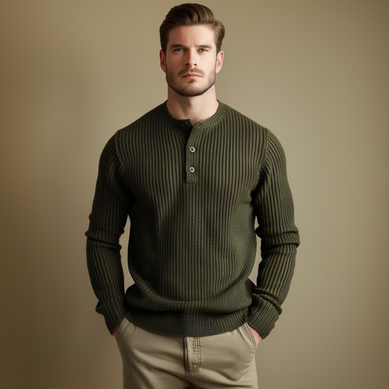 Heren casual sweater met Henley-kraag, effen kleur, slim fit, lange mouw, MTA0540H8M