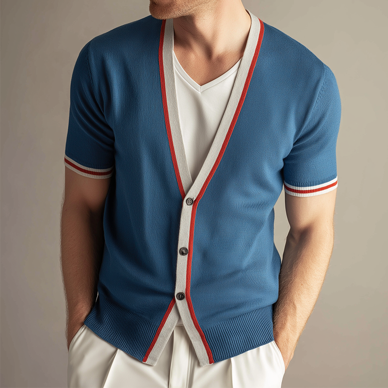 Heren Retro Casual Trui Korte Mouwen in Contrasterende Kleuren MTA0639H4TO