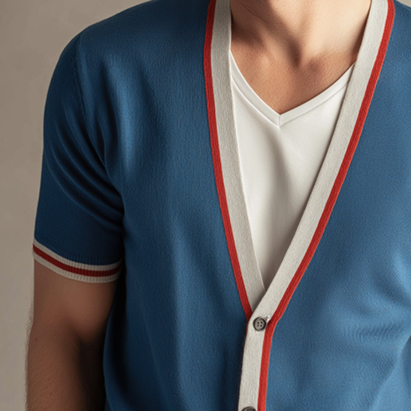 Heren Retro Casual Trui Korte Mouwen in Contrasterende Kleuren MTA0639H4TO