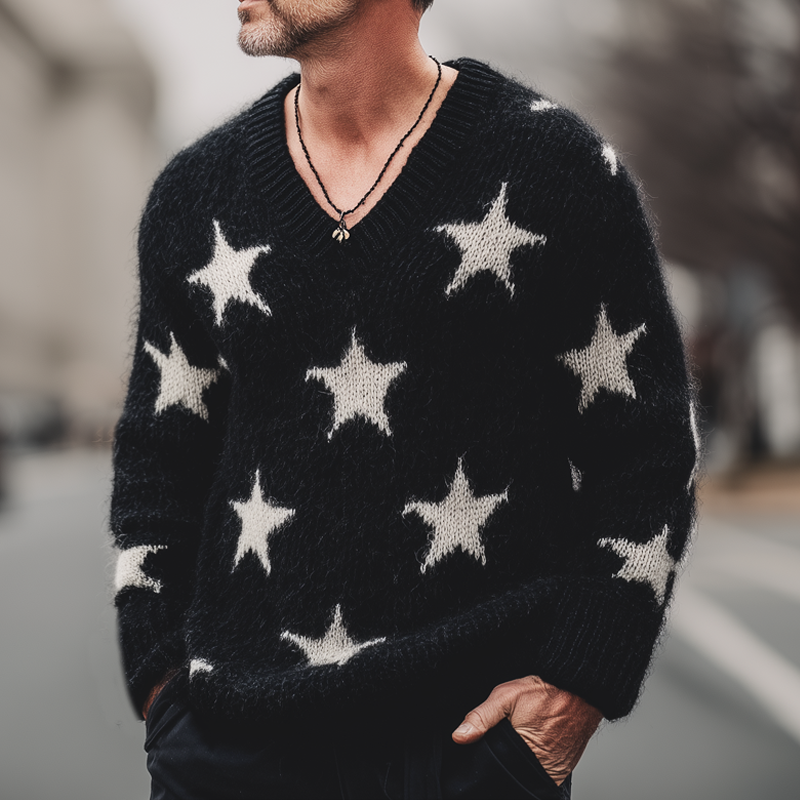 Heren Casual V-Hals Trui met Sterren MTA2832H2U