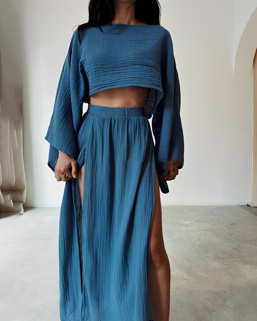 Oranji ® | Sara | Chic Slit linen two-piece set