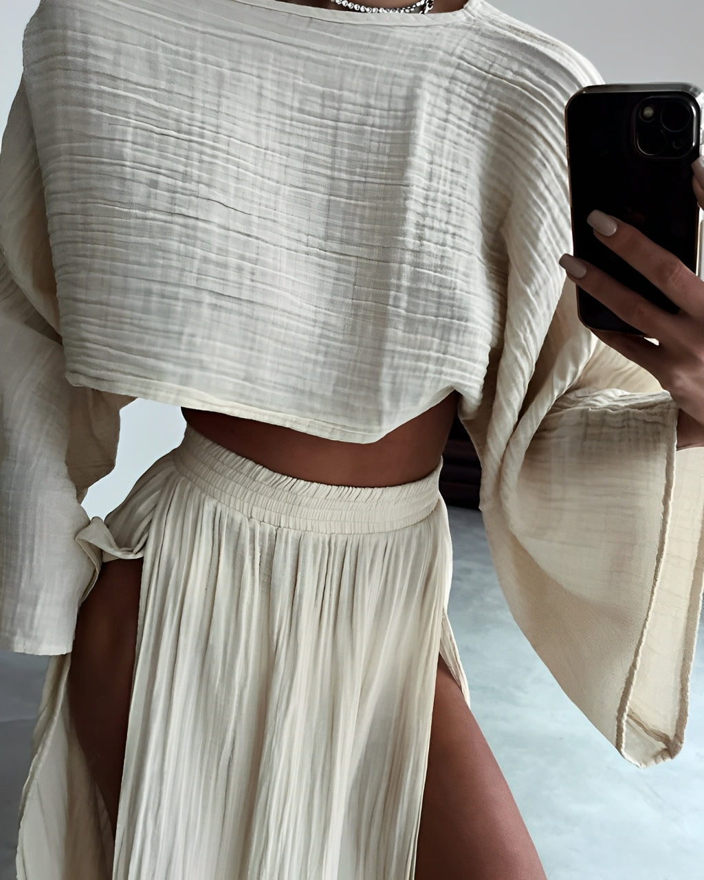 Oranji ® | Sara | Chic Slit linen two-piece set