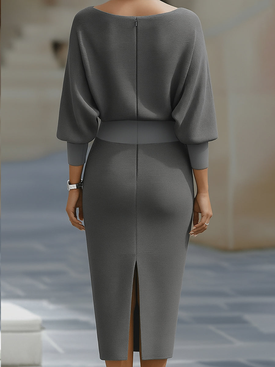 Witte Gelaagde Batwing Midi Jurk