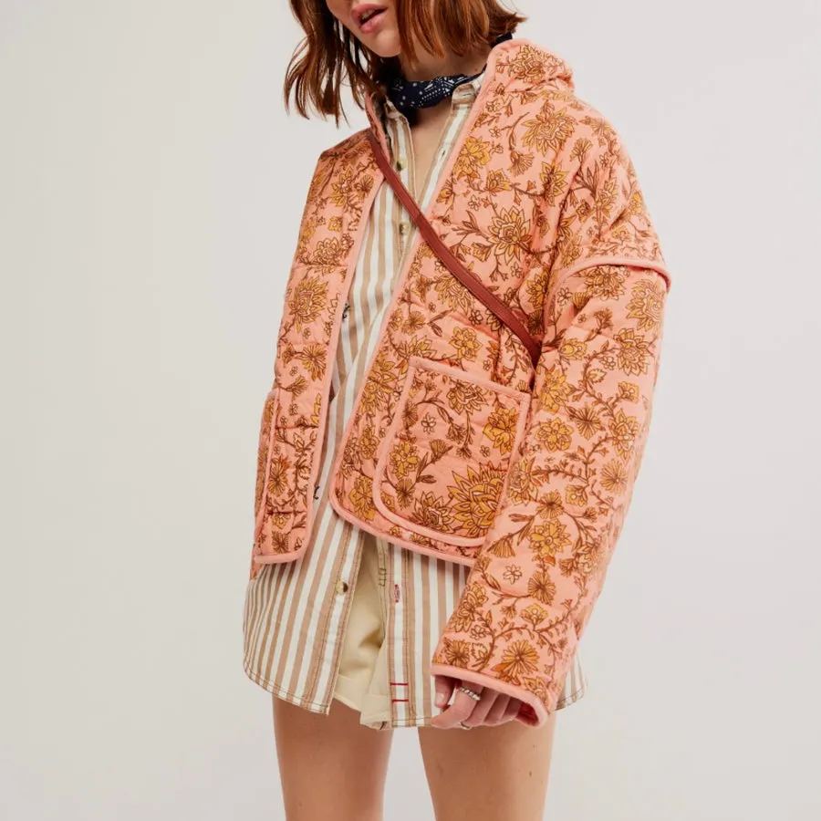 Oranji ® | Jas met patchwork en bloemenprint en staande kraag