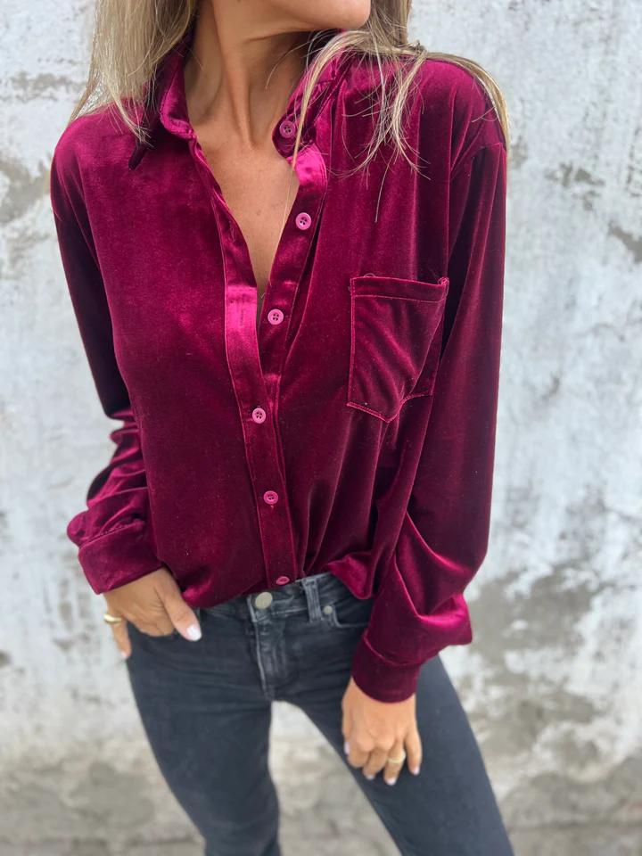Oranji ® | Estelle | Velvet Button-Up Blouse