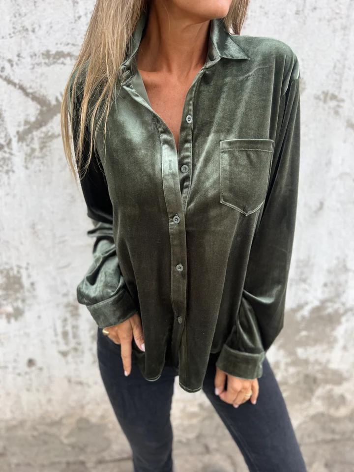 Oranji ® | Estelle | Velvet Button-Up Blouse