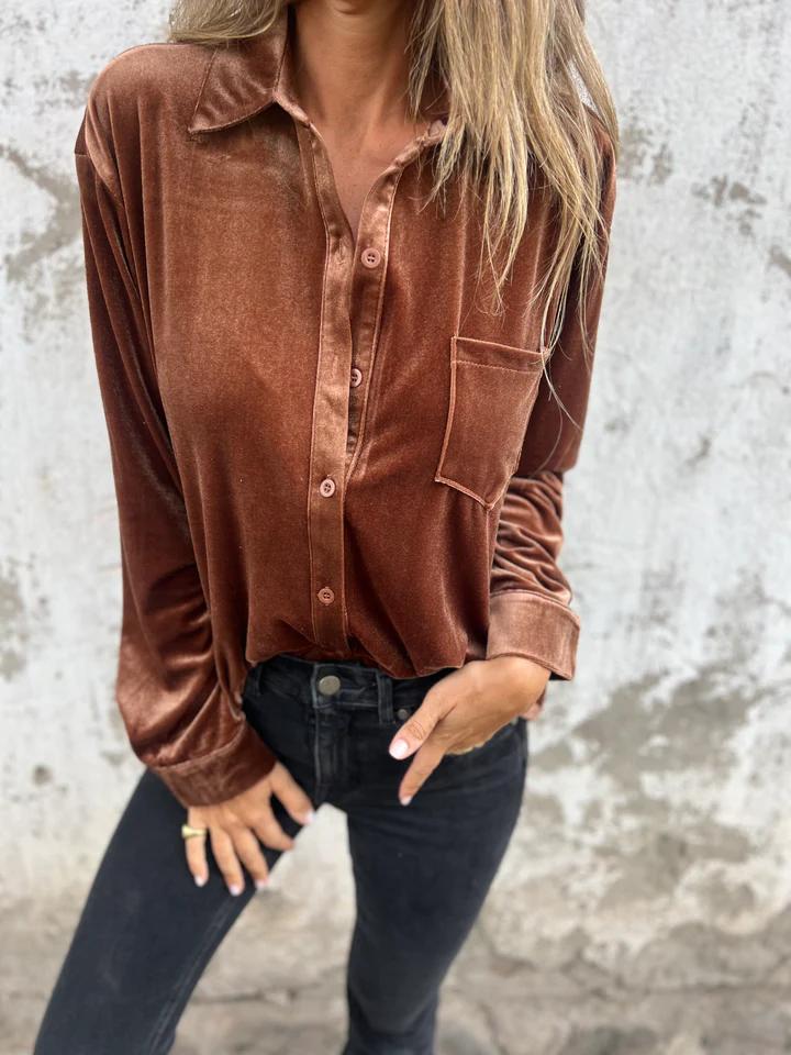 Oranji ® | Estelle | Velvet Button-Up Blouse