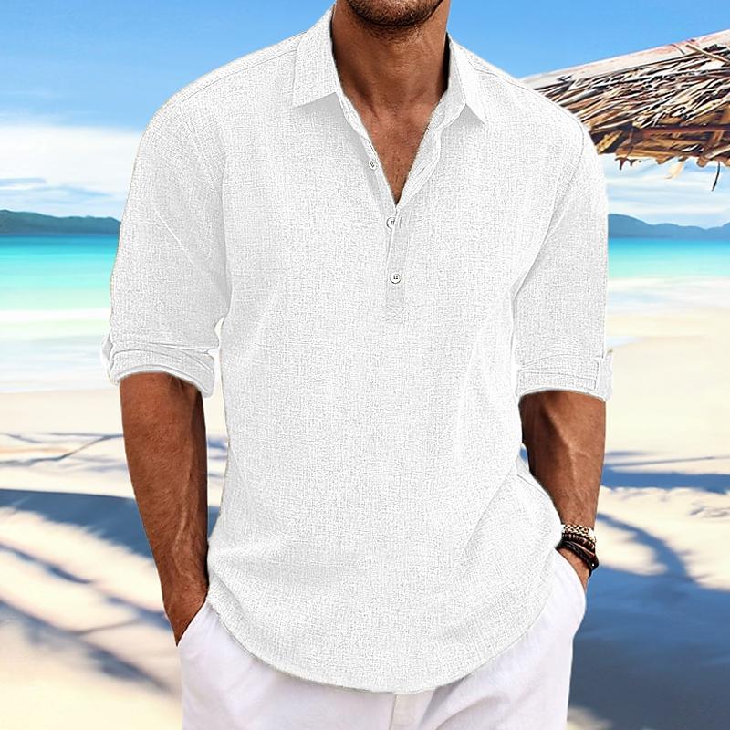 Heren Casual Pullover Shirt met Kraag, Linnen en Katoenen Mouwen, Lange Mouwen 41061054Y