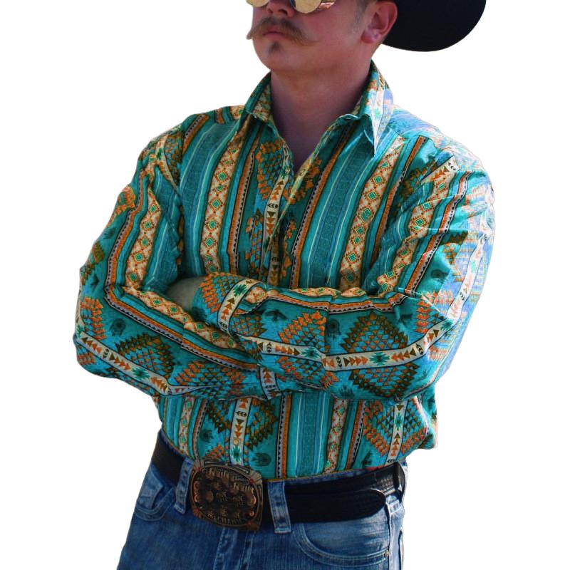 【24-uurs verzending】Heren Western shirt met streepdessin voor de vakantie met lange mouwen 43560067X