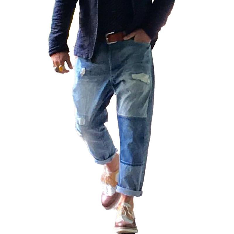 Heren vintage jeans met slijtage en patches 00359354Y