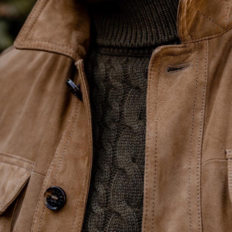 Heren Vintage Jas Met Kraag, Veelzakken, Suède 84262271X