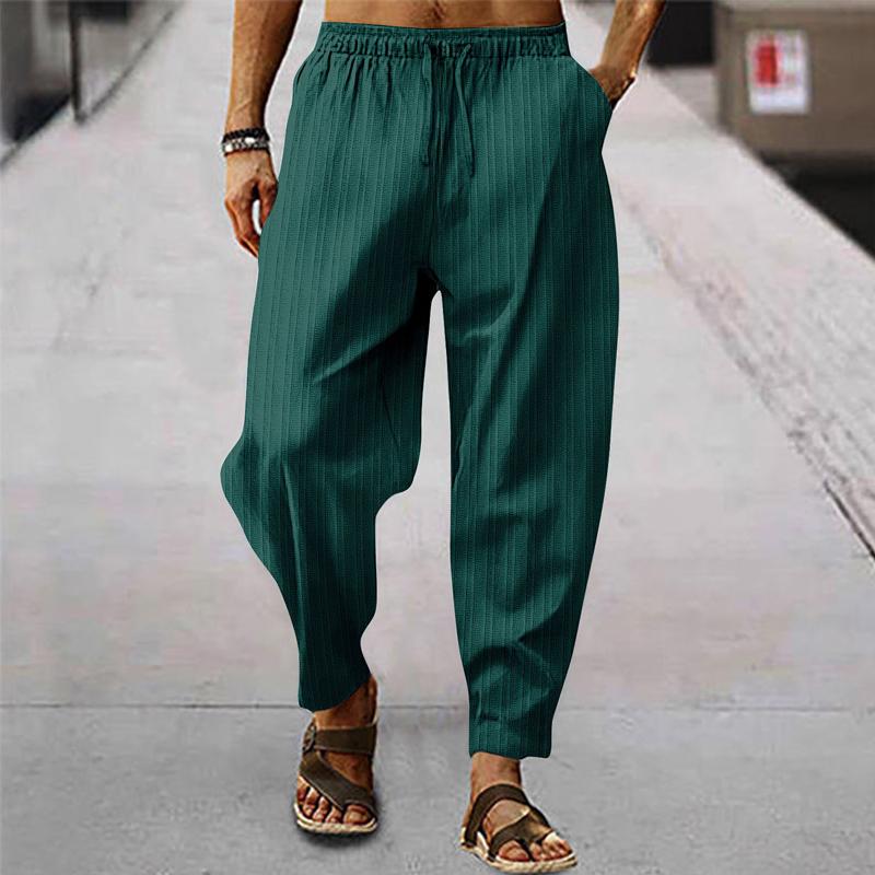 Heren luchtige sportbroek van katoen en linnen met strepen 71867122X