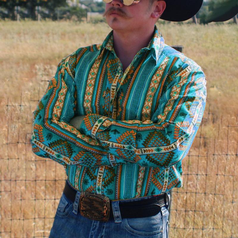 【24-uurs verzending】Heren Western shirt met streepdessin voor de vakantie met lange mouwen 43560067X