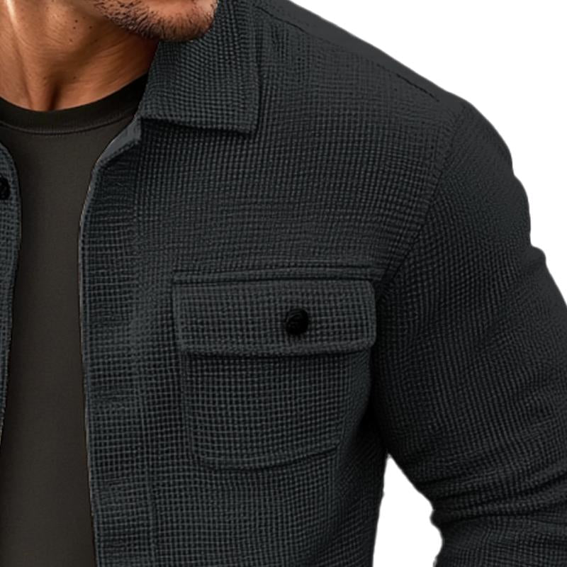 Heren Vintage Waffle Solid Lapel Jacket 23801065X