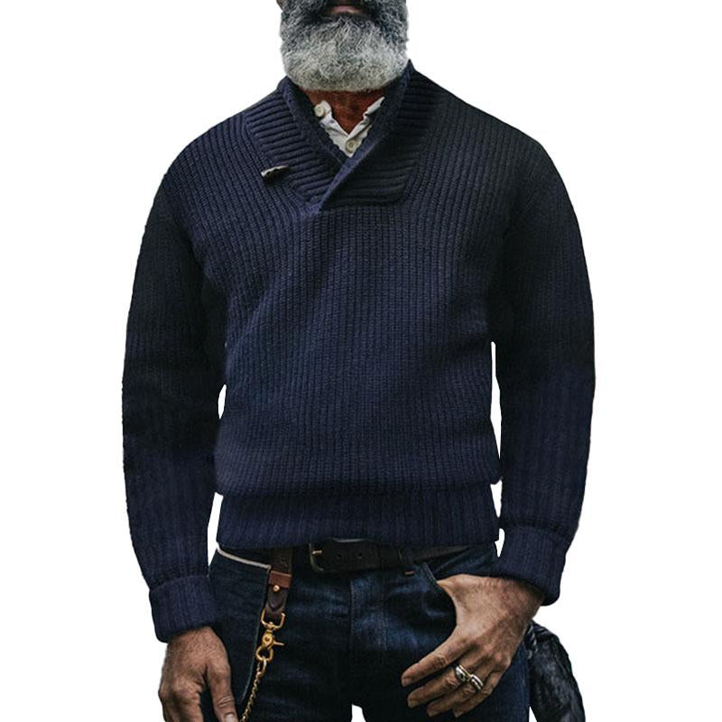 Heren Vintage Klassieke Trui met Lange Mouwen in Effen Kleur 89732685M