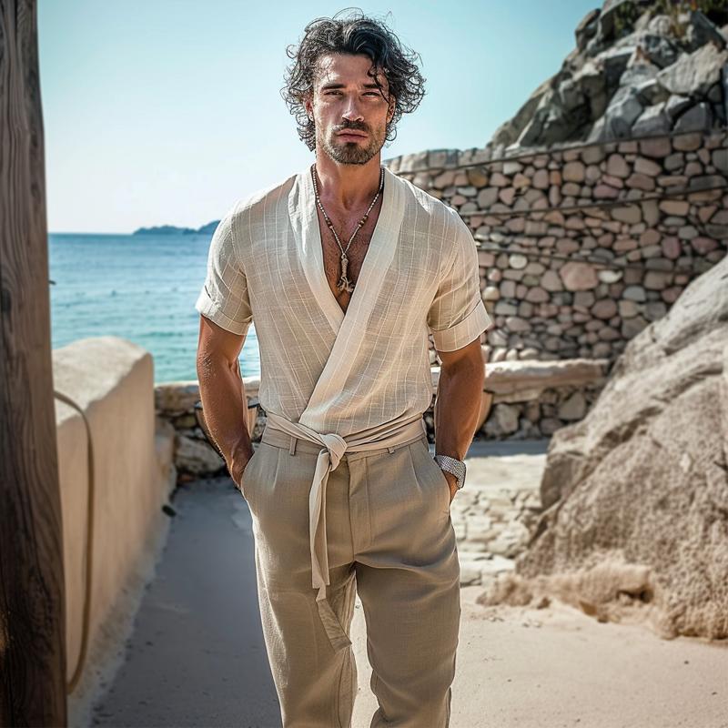 Heren T-shirt met korte mouwen in retrostijl, ronde hals, ruwe afwerking 58726427Y