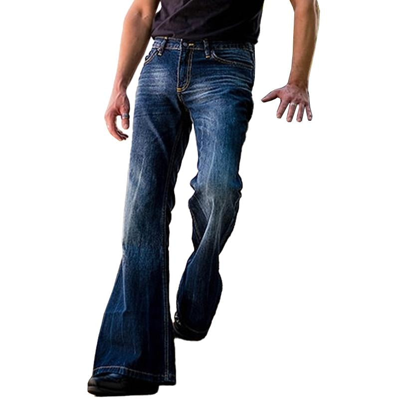 Heren Vintage Gewassen Versleten Jeans met Uitlopende Pijpen 31768668M