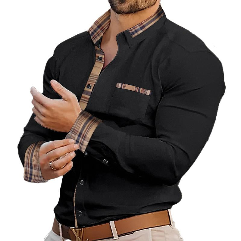 Heren geruite overhemd met kleurblokken, casual, met lange mouwen, met kraag 70124804X