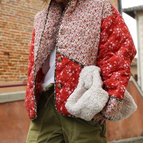 Oranji ® | vGewatteerd jack met bloemenprint, kleurcontrast in etnische stijl