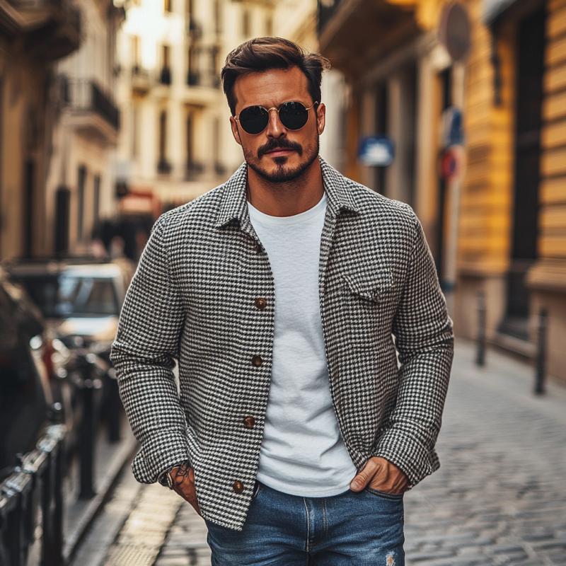 Heren Vintage Houndstooth Overhemdjasje met Revers 85588306M