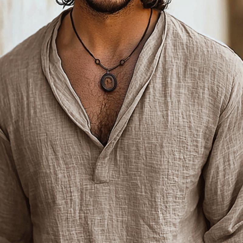 Heren retro casual overhemd van katoen en linnen met lange mouwen 45851855TO