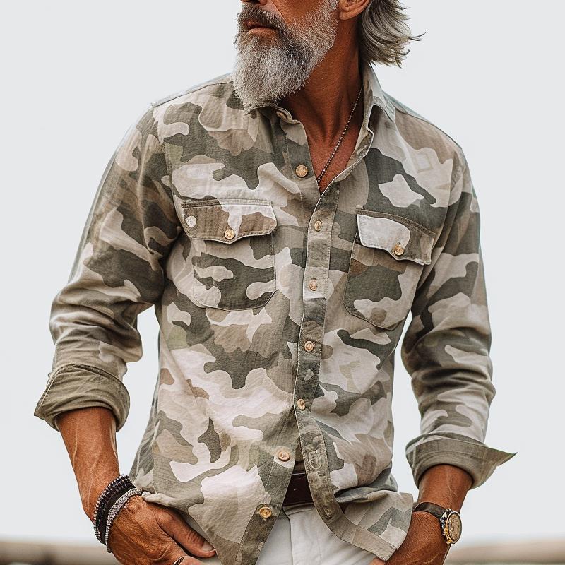 Heren camouflage cargo shirt met flap en borstzak 72098909Z