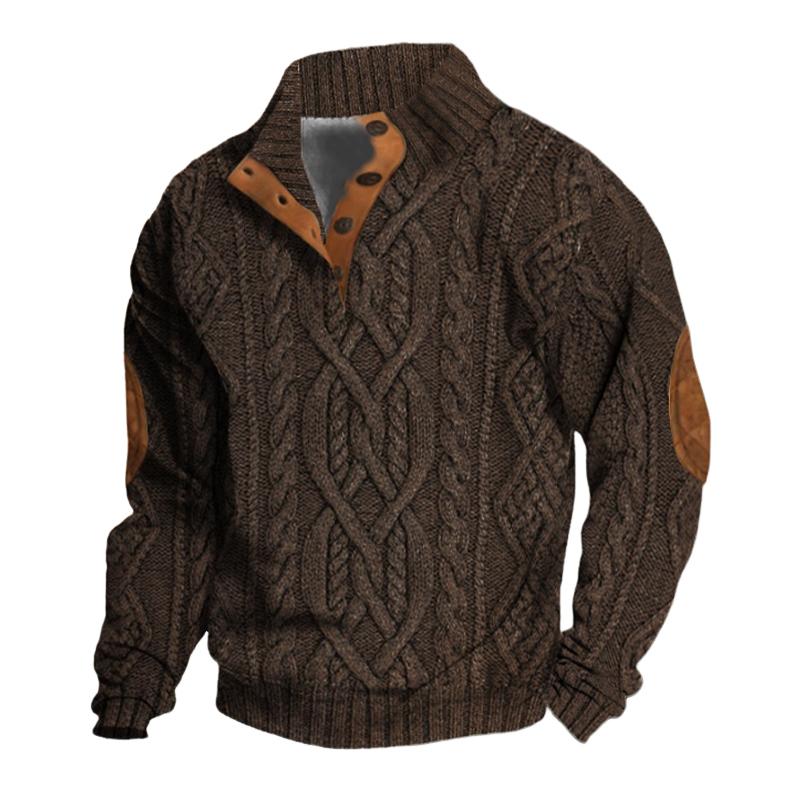 Heren Vintage Trui met Staande Kraag, Pullover met Draaiend Patroon 48552196X