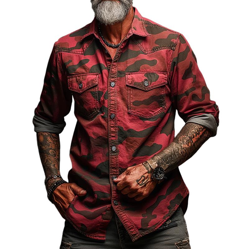 Heren camouflage cargo shirt met flap en borstzak 17623334Z