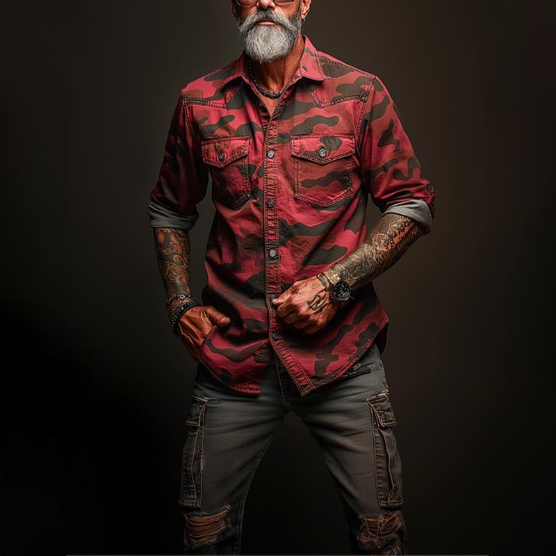 Heren camouflage cargo shirt met flap en borstzak 17623334Z