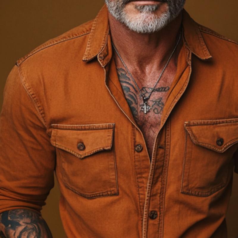 Mannelijke retro casual overhemd met lange mouwen en zak 51033666TO