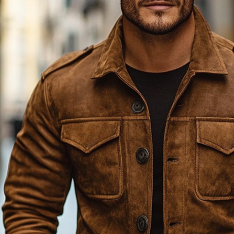 Heren Vintage Casual Suede Jas met Knopzakken 10887222TO
