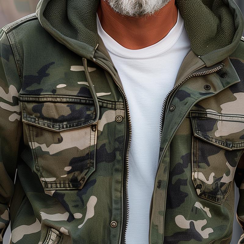 Heren Cargo Jacket in Camouflage met Capuchon en Veel Zakjes 69249000Z