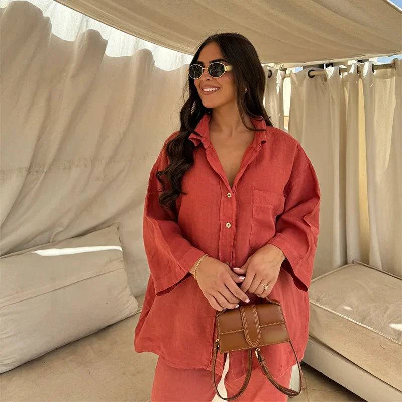 Oranji ® | Sanne - Casual linnen dames set