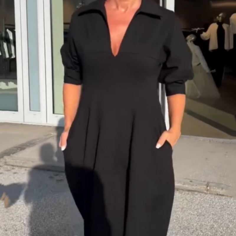 Rozalia | Dagelijkse midi-jurk met V-hals en revers