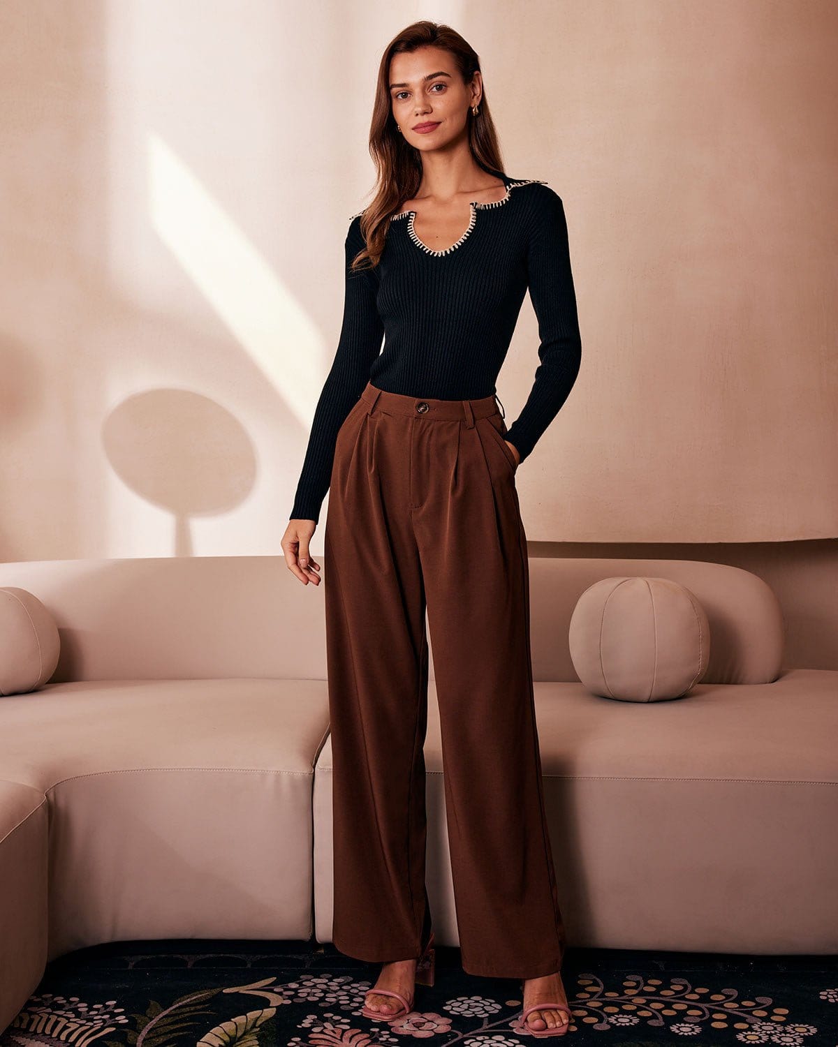 De Zwarte Lapel Kleurblok Brei Top