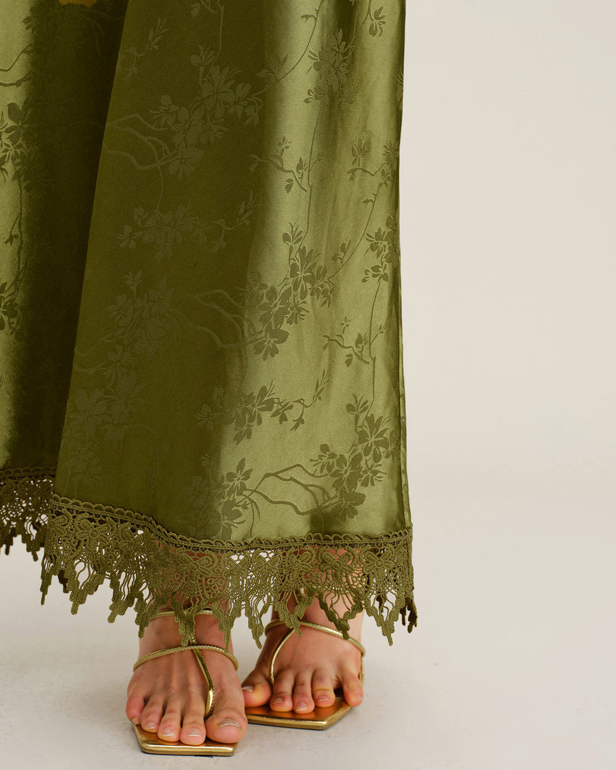 Groene Jacquard Korset Slip Maxi Jurk